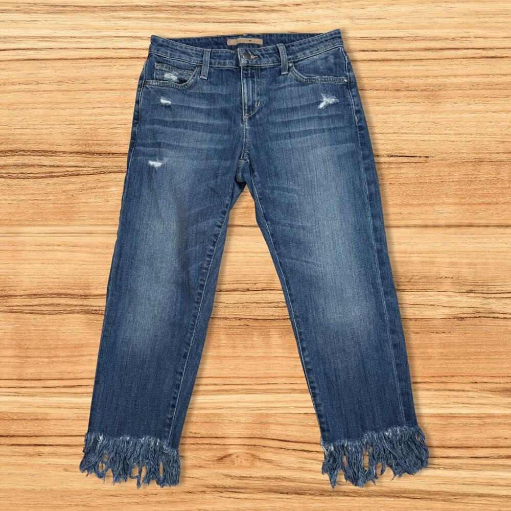 Joe's Jeans Ex-Lover Boyfriend Cropped Distressed Fringe Hem Denim Jeans Size 26 - Picture 2 of 10